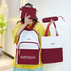 Дитячий шкільний рюкзак 4 в 1 GUIYUBAG MFG-2-613 червоно-білий — Шкільний набір з сумкою, клатчем та пеналом для дівчинки