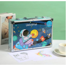 Набір для творчості для малювання (145 предметів), художній набір в алюмінієвому кейсі з фарбами (Синій) код 719342