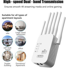 Wi-Fi репітер підсилювач сигналу 2.4G з 6 антенами — Потужний ретранслятор інтернет-мережі для дому