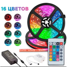 Яскрава LED стрічка 5 метрів RGB 16 кольорів, світлодіодна стрічка з пультом для декору кімнати код 824195 Яскрава LED стрічка 5 метрів RGB 16 кольорів, світлодіодна стрічка з пультом для декору кімнати код 824195